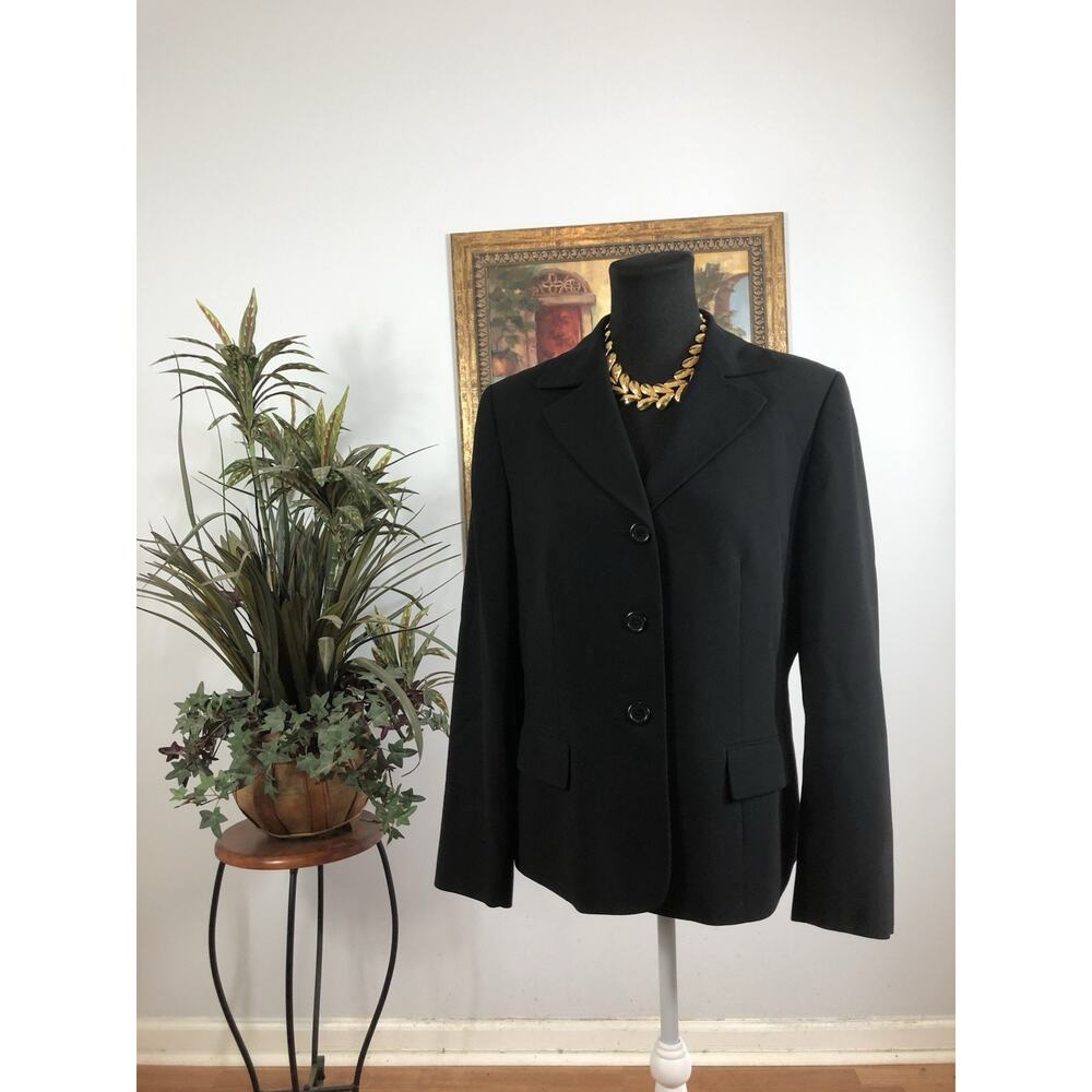 Kasper Womens Suit Jacket Size 10 Black 3 Buttons Whimsigoth Career Preppy Fairy